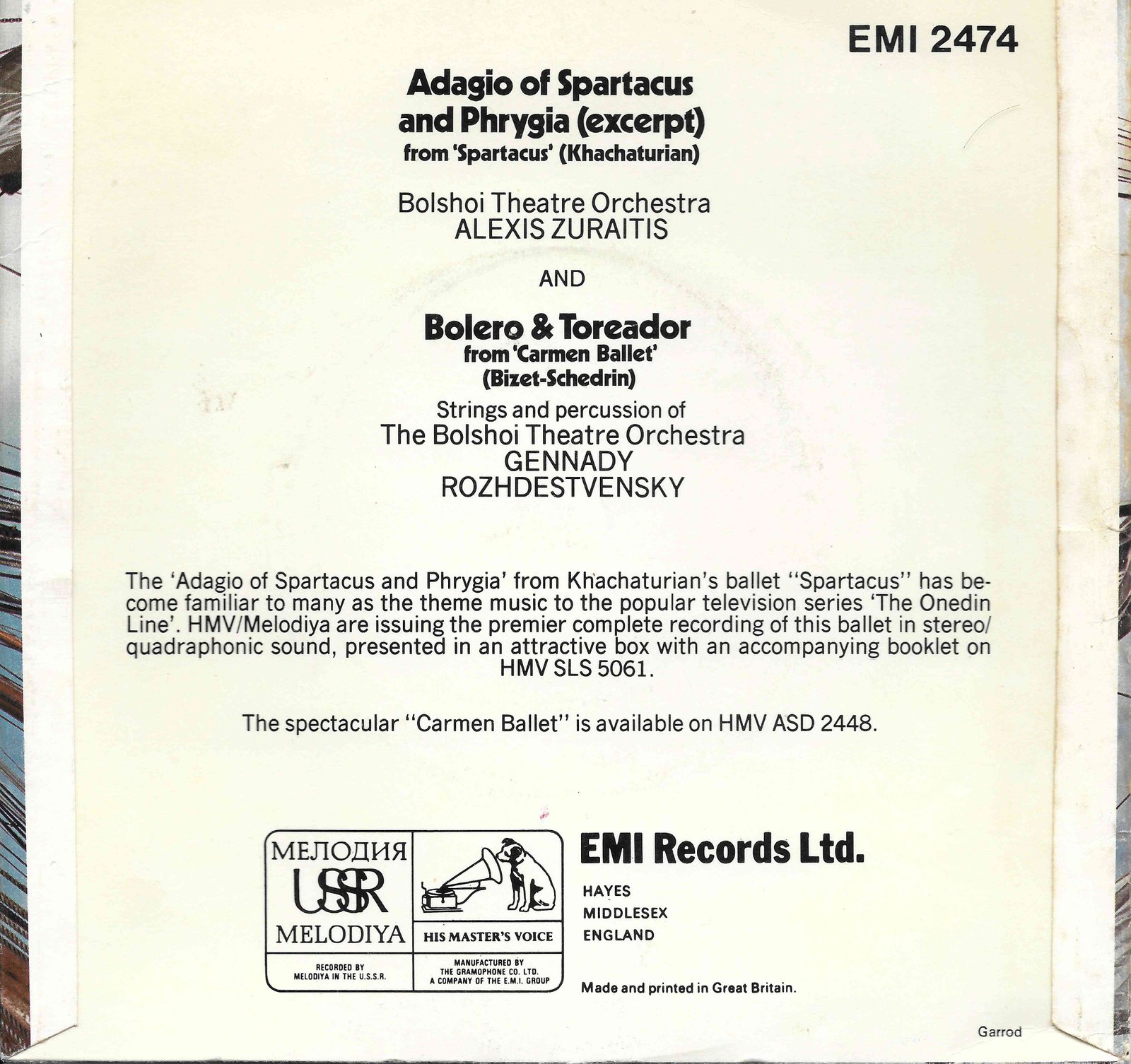 Back cover of EMI 2474